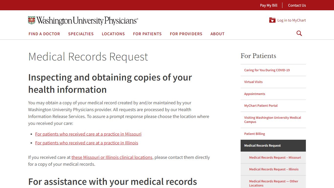 Medical Records Request - Washington University Physicians